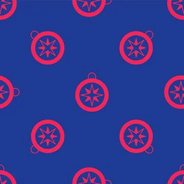 Red Compass icon isolated seamless pattern on blue background. Windrose Stock Illustration