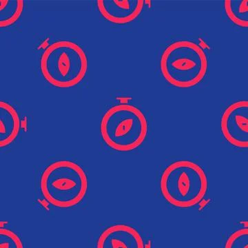 Red Compass icon isolated seamless pattern on blue background. Windrose navig Stock Illustration
