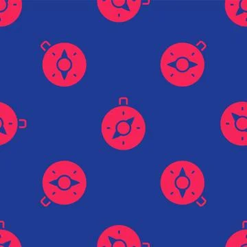 Red Compass icon isolated seamless pattern on blue background. Windrose Stock Illustration