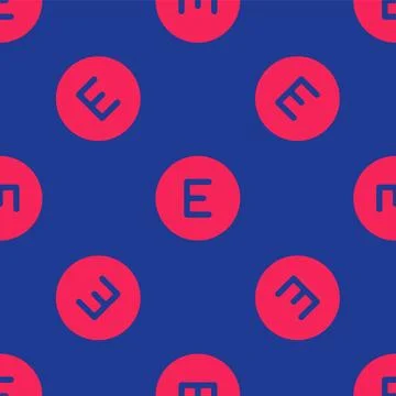 Red Compass west icon isolated seamless pattern on blue background. Windrose Illustrazione stock