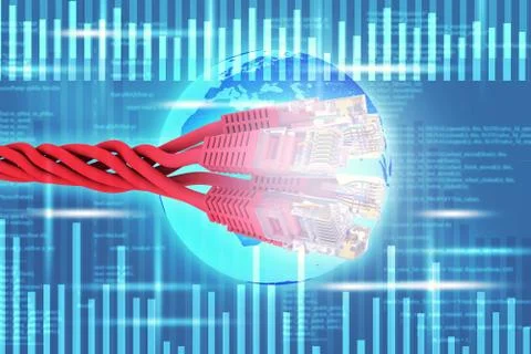 Red computer cables with Earth globe Stock Illustration