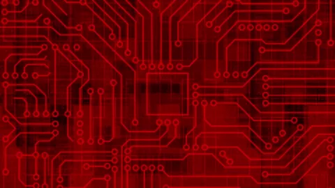 Red Computer chip, AI Computer processor Motherboard circuit background Stock Footage 272485857