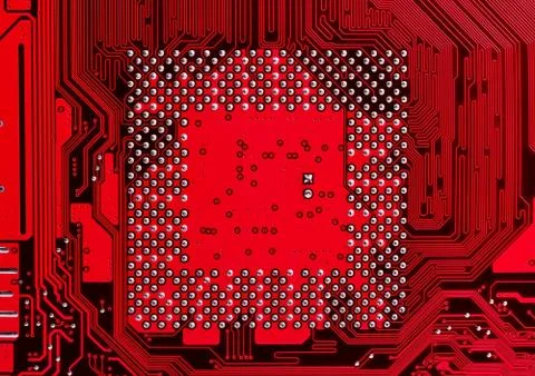 Red computer electronic circuit Stock Photos
