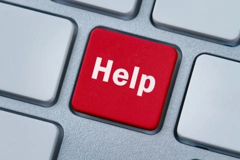 Red computer key with help text on it Stock Photos