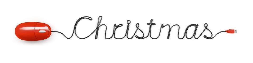 A red computer mouse and the word Christmas formed by the cable Stock Illustration