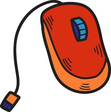 A red computer mouse with a black cord hanging from it Stock Illustration