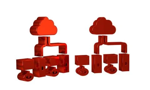 Red Computer network icon isolated on transparent background. Laptop networ.. Illustrazione stock