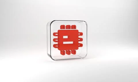 Red Computer processor with microcircuits CPU icon isolated on grey background Stock Illustration