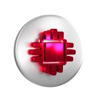 Red Computer processor with microcircuits CPU icon isolated on transparent .. イラスト素材