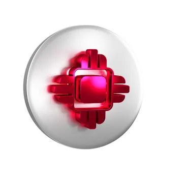 Red Computer processor with microcircuits CPU icon isolated on transparent .. Stock Illustration