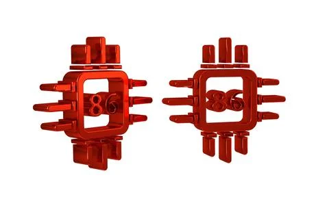 Red Computer processor with microcircuits CPU icon isolated on transparent .. Stock Illustration