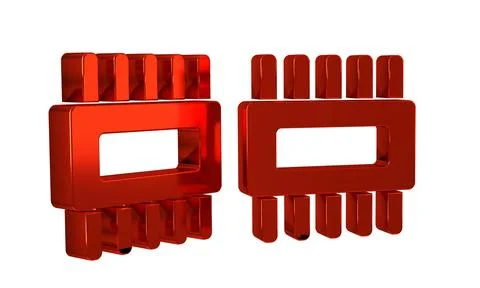 Red Computer processor with microcircuits CPU icon isolated on transparent .. Stock Illustration