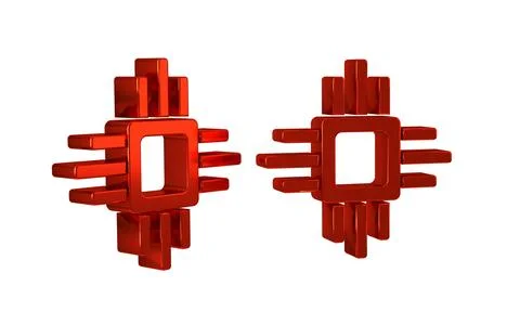 Red Computer processor with microcircuits CPU icon isolated on transparent .. Stock Illustration