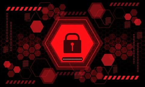 Red computer security display screen hexagon geometric black design modern fu Stock Illustration