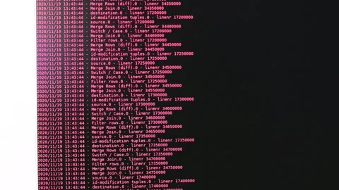 Red computer software code moving on a black monitor. Computer hacking in pro 스톡 동영상 144048764