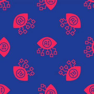 Red Computer vision icon isolated seamless pattern on blue background. Techni Stock Illustration