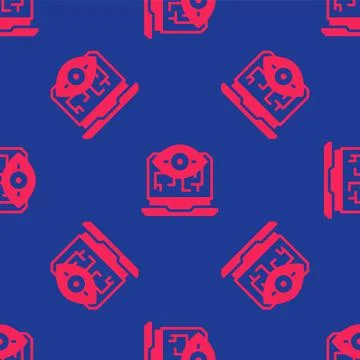Red Computer vision icon isolated seamless pattern on blue background. Technical 스톡 일러스트