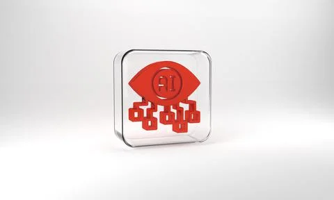 Red Computer vision icon isolated on grey background. Technical vision, eye Stock Illustration