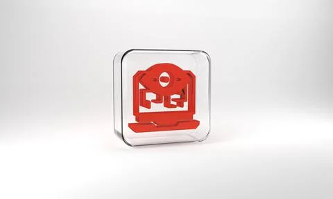 Red Computer vision icon isolated on grey background. Technical vision, eye Stock Illustration