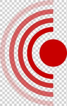 Red concentric arcs emanate towards a solid red circle against a stark blac.. Stock Illustration