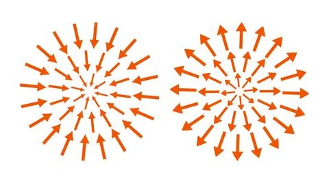 Red concentric arrows pointing inside and outside. Epicenter, target, radar Stock Illustration