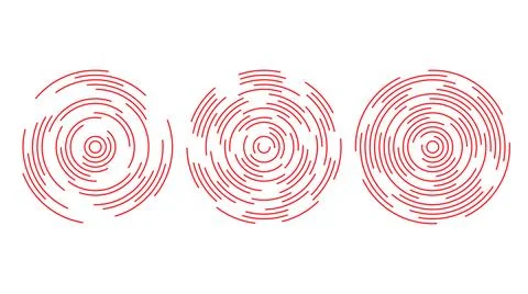 Red concentric circle segments set. Rippled round patten background. Sonar or Stock Illustration
