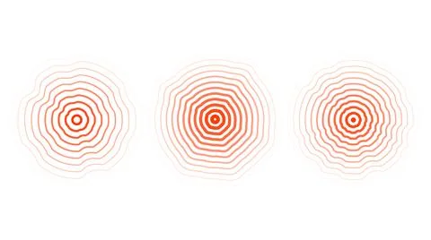 Red concentric ripple circles set. Sonar or sound wave distorted rings Stock Illustration