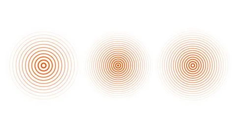 Red concentric ripple circles set. Sonar or sound wave rings collection Stock Illustration