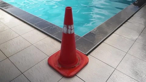 Red cone at the pool with close up shoot Stock Footage 168130614