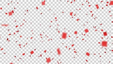 Red confetti over transparent background with depth of field. 3D render. Stock Illustration
