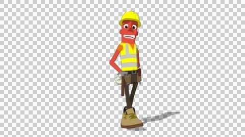 Red Construction Worker c 008 turn 180 gesture both arm Stock Footage 52212481
