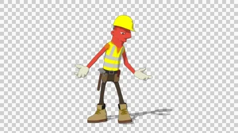 Red Construction Worker 'Check Out Outfit' Connectable Character Animation Stock Footage 52212638