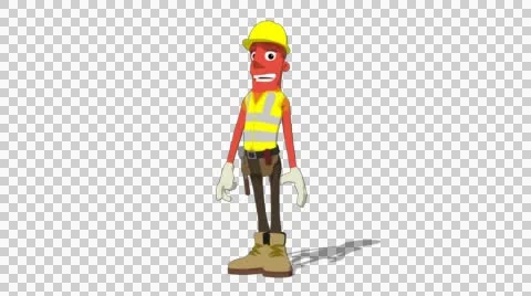 Red Construction Worker 'Dropped In From Above' Connectable Character Animation Stock Footage 52212657