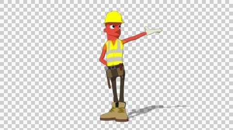 Red Construction Worker 'Gesture High Screen Right' Connectable Character Stock Footage 52212666