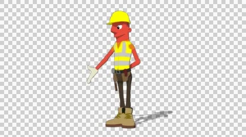 Red Construction Worker 'Gesture Low Screen Left' Connectable Character Stock Footage 52212553