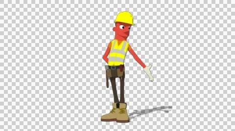 Red Construction Worker 'Gesture Low Screen Right' Connectable Character Stock Footage 52212683