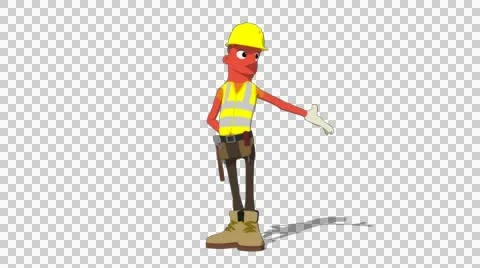 Red Construction Worker 'Gesture Screen Right' Connectable Character Animation Stock Footage 52212514