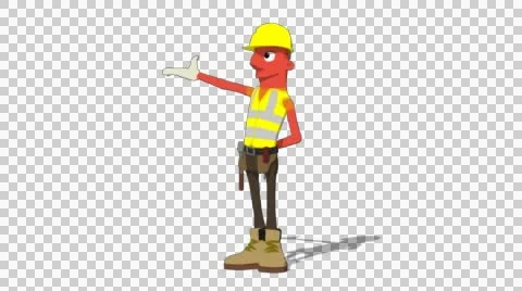 Red Construction Worker 'Gesture Screen Right' Connectable Character Animation. Stock Footage 52212628