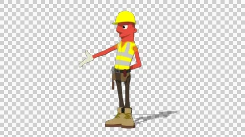Red Construction Worker 'Gesture Screen Left' Connectable Character Animation Stock Footage 52212647
