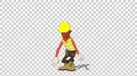 Red Construction Worker 'Jump Screen Right' Connectable Character Animation Stock Footage 52212559