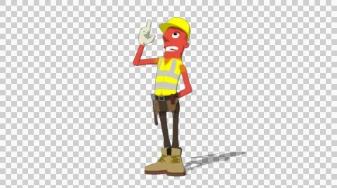 Red Construction Worker 'Point and Look Up' Connectable Character Animation Stock Footage 52212669