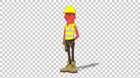 Red Construction Worker 'Press Presentation Clicker' Connectable Character Stock Footage 52212459