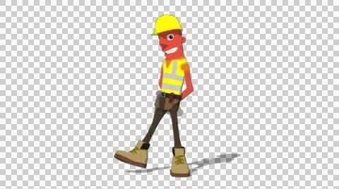 Red Construction Worker 'Side-step Screen Left' Connectable Character Animation Stock Footage 52212434