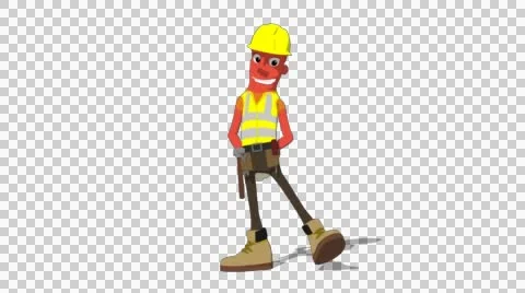 Red Construction Worker 'Side-step Screen Right' Connectable Character Animation Stock Footage 52212541
