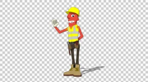 Red Construction Worker 'Smile and Wave' Connectable Character Animation Stock Footage 52212596