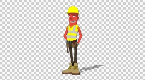 Red Construction Worker 'Talking with Gestures' Connectable Character Animation. Stock Footage 52212682