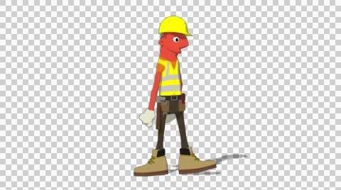 Red Construction Worker 'Walk Screen Right' Connectable Character Animation Stock Footage 52212607