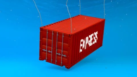 Red container logistics drop down to the sea 库存插图