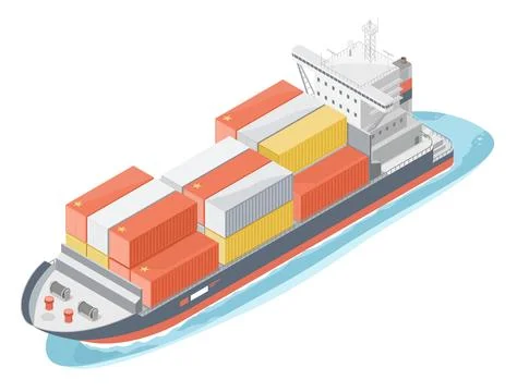 Red containers ship logistic import export shipping element vector isometric 스톡 일러스트