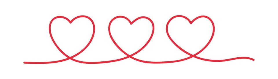 Red continuous line of three heart icon. Love concept symbol. Sygn valentyn.. Stock Illustration